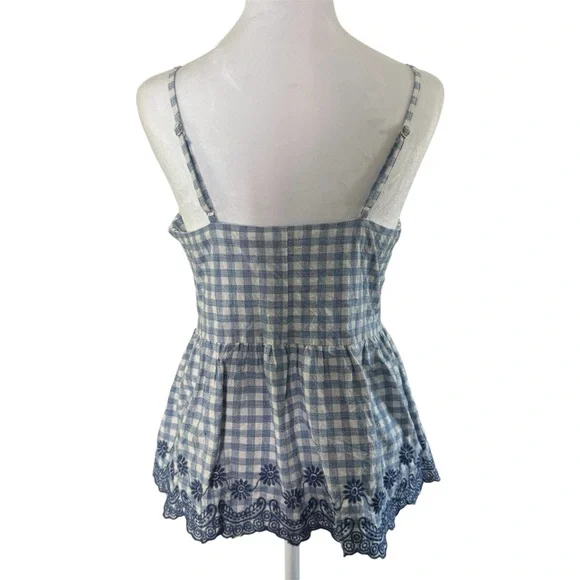 Blue Rain Gingham Embroidered Peplum Tank Top Medium - Picture 4 of 10